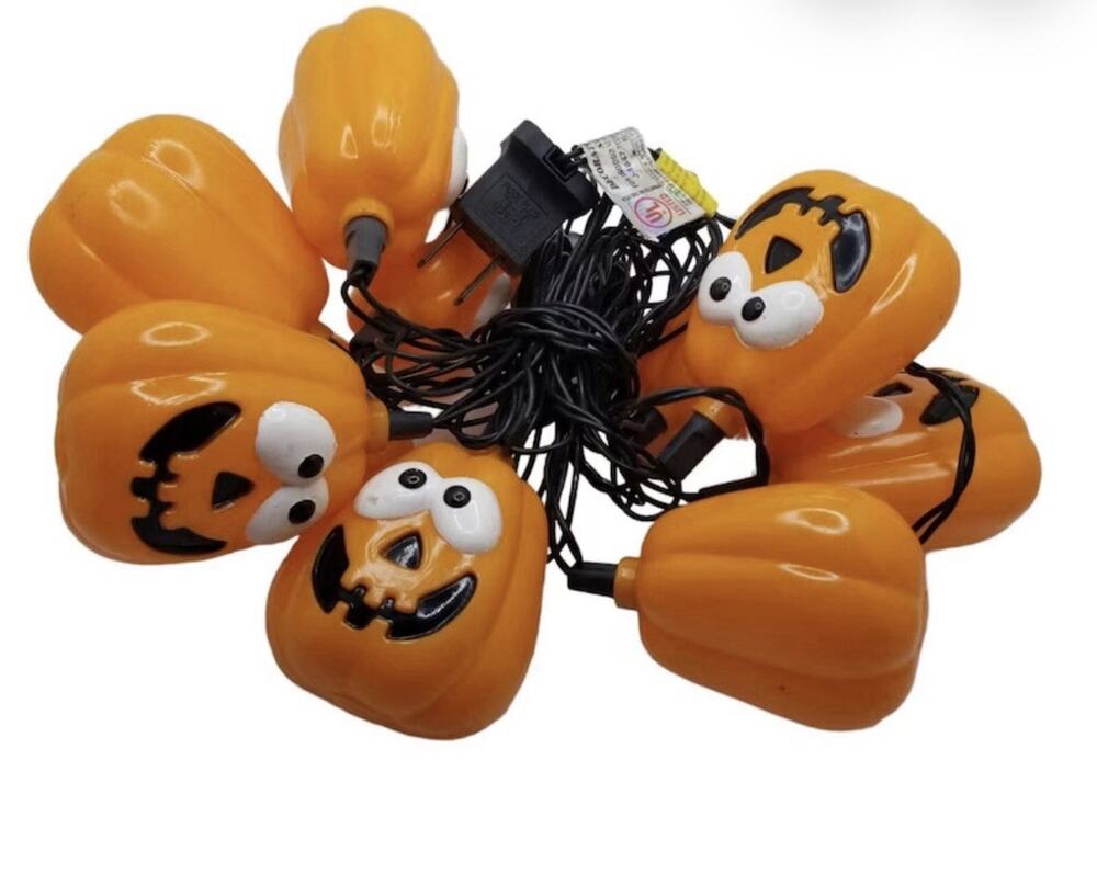Vintage Halloween Blow Mold Pumpkin String Lights 2 Sets of 10 Jack-O-Lanterns